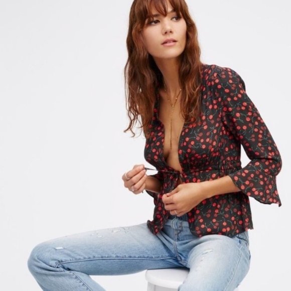 Free People Tops - Free People Tie Front Cherry Top Crop Top Medium